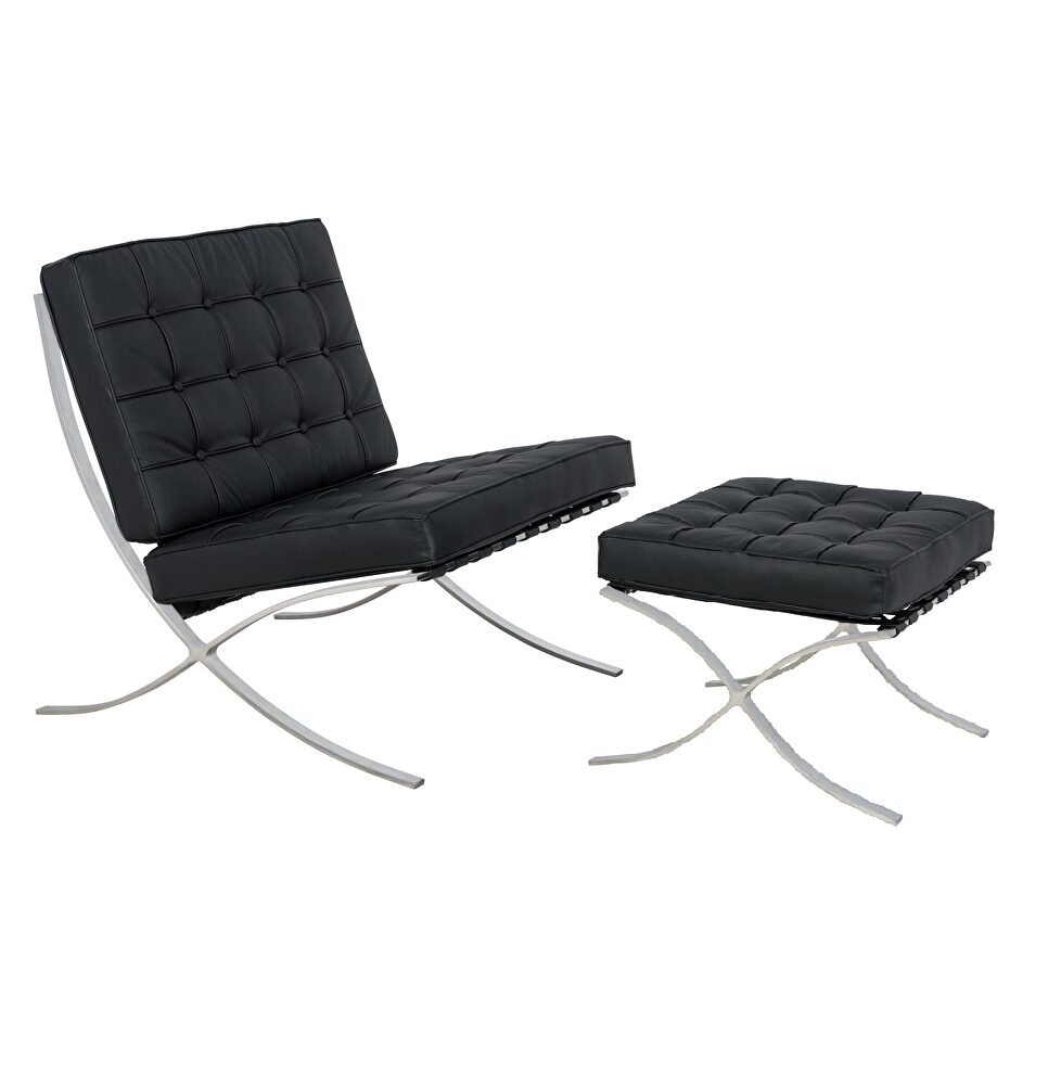 Black leatherette material thick cushion chair and ottoman by Leisure Mod