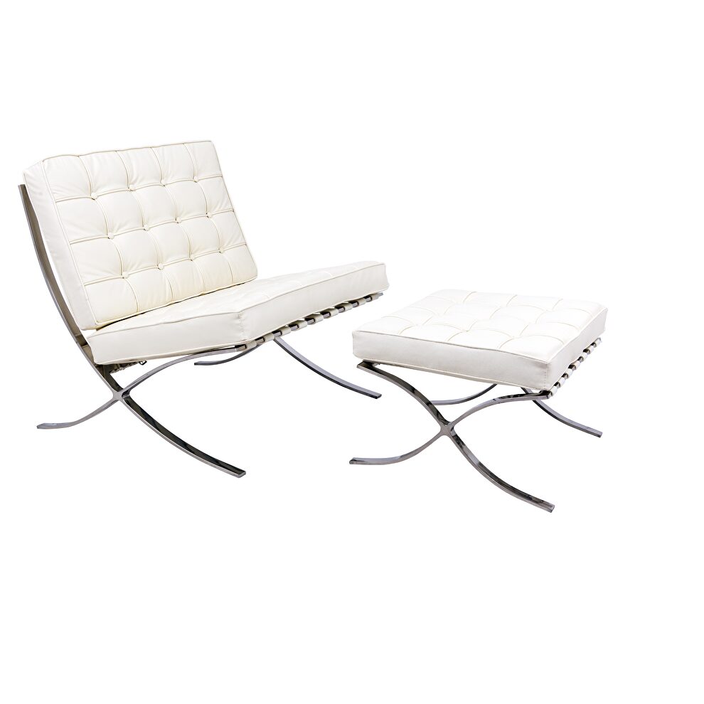 Ivory leatherette material thick cushion chair and ottoman by Leisure Mod