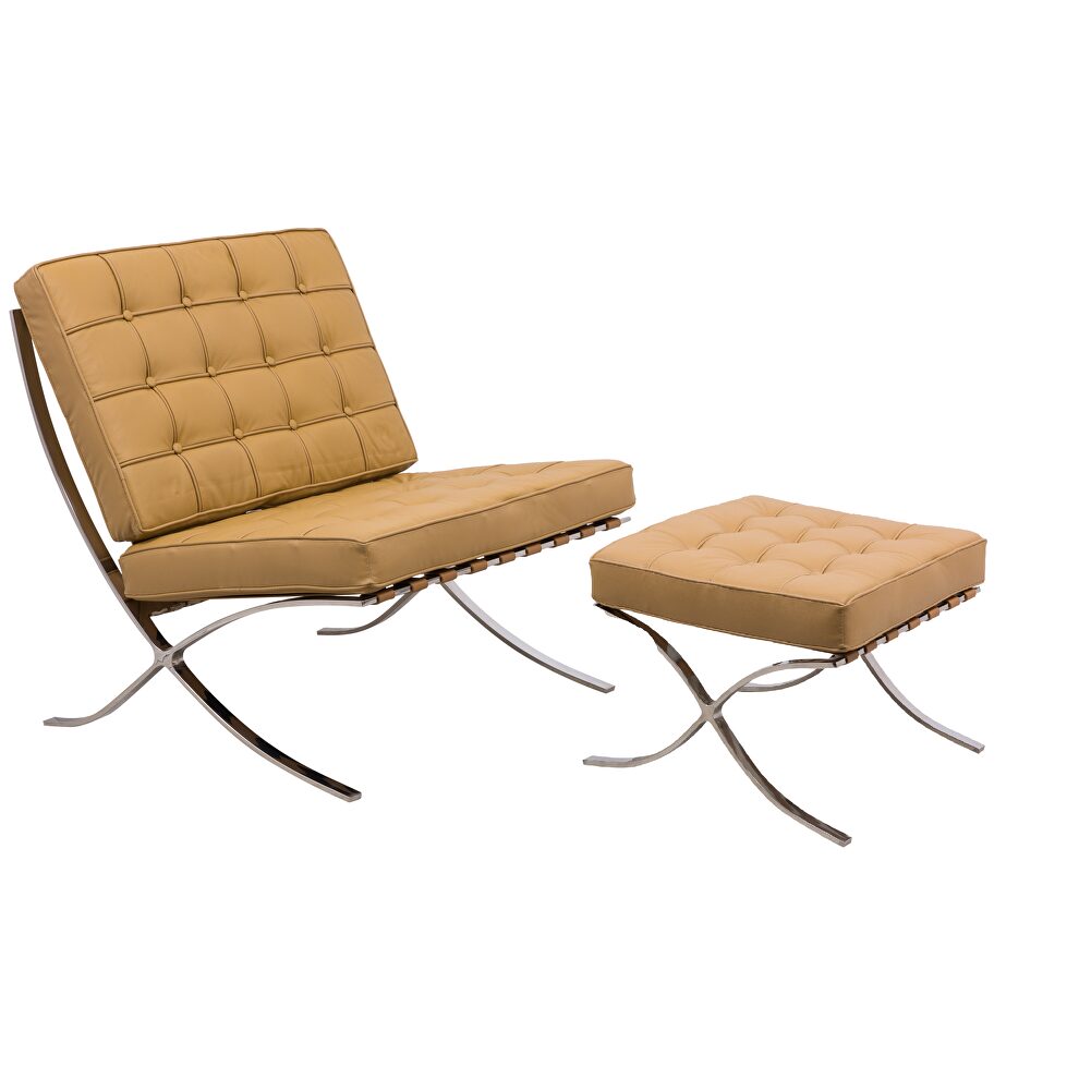 Light brown leatherette material thick cushion chair and ottoman by Leisure Mod