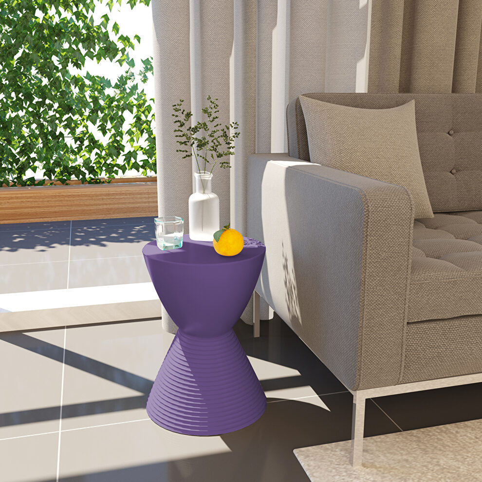 Purple smooth top over a ribbed design bottom side table by Leisure Mod