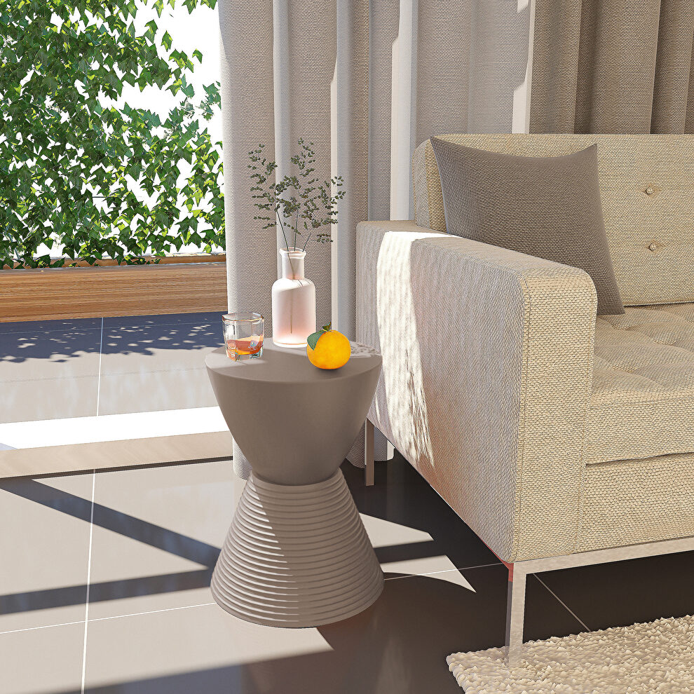 Taupe smooth top over a ribbed design bottom side table by Leisure Mod