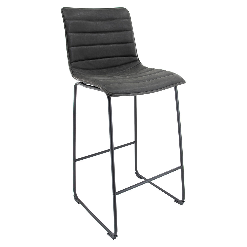 Charcoal black modern leather bar stool with black iron base & footrest by Leisure Mod