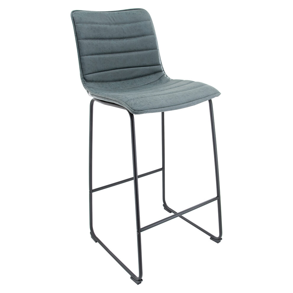 Peacock blue modern leather bar stool with black iron base & footrest by Leisure Mod