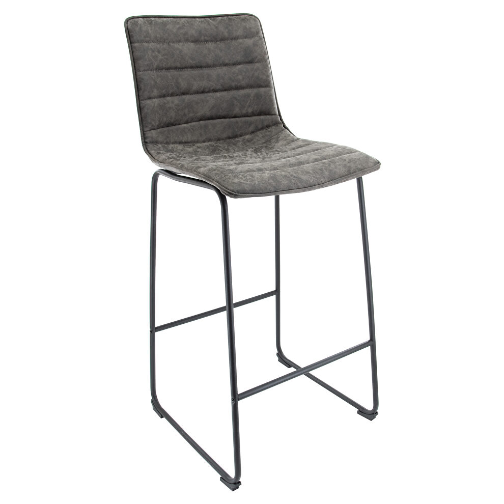 Gray modern leather bar stool with black iron base & footrest by Leisure Mod