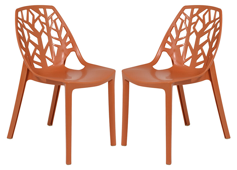 Solid orange plastic modern dining chair/ set of 2 by Leisure Mod