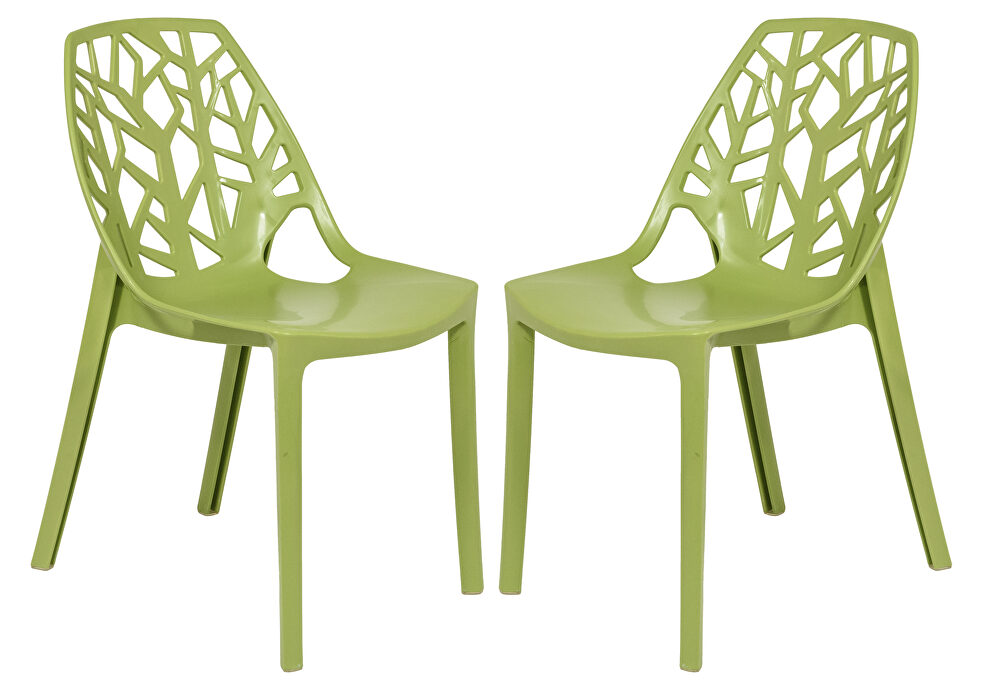 Solid green plastic modern dining chair/ set of 2 by Leisure Mod