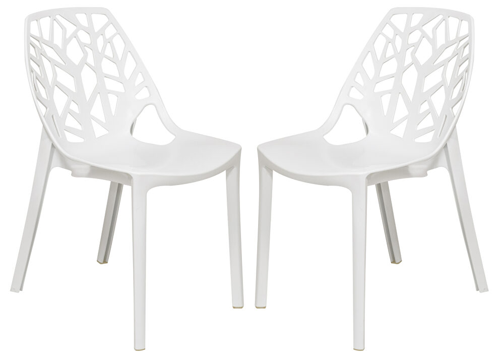 Solid white plastic modern dining chair/ set of 2 by Leisure Mod