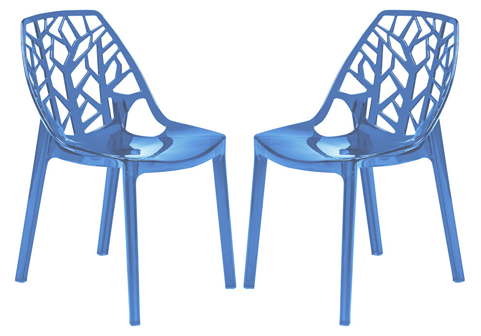 Transparent blue plastic dining modern chair/ set of 2 by Leisure Mod