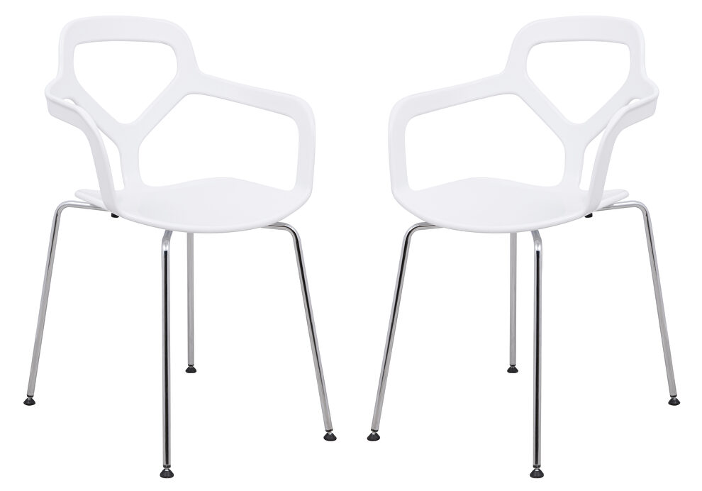 White polypropylene seat and chrome leg base chair/ set of 2 by Leisure Mod