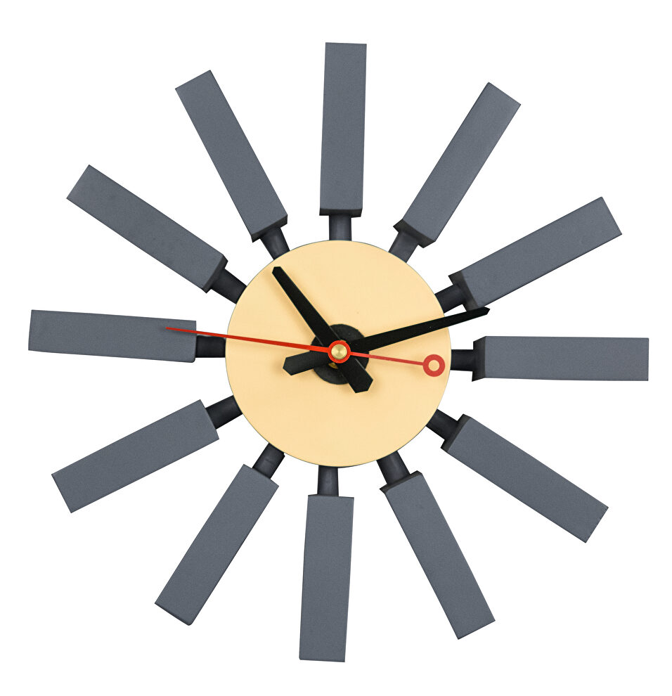 Dark gray finish block silent non-ticking modern design wall clock by Leisure Mod