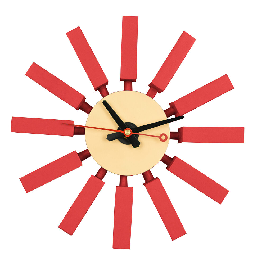 Red finish block silent non-ticking modern design wall clock by Leisure Mod