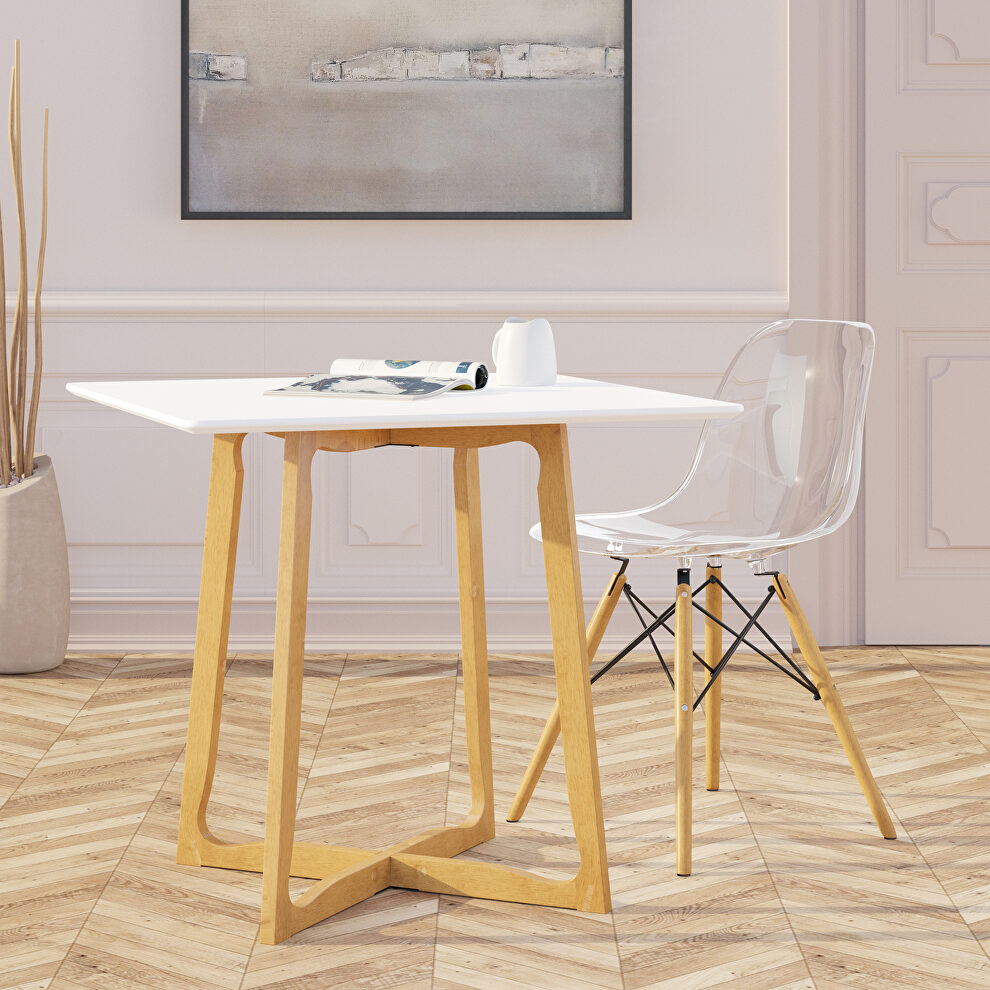 High-quality white mdf wood top/ solid oak wood base dining table by Leisure Mod