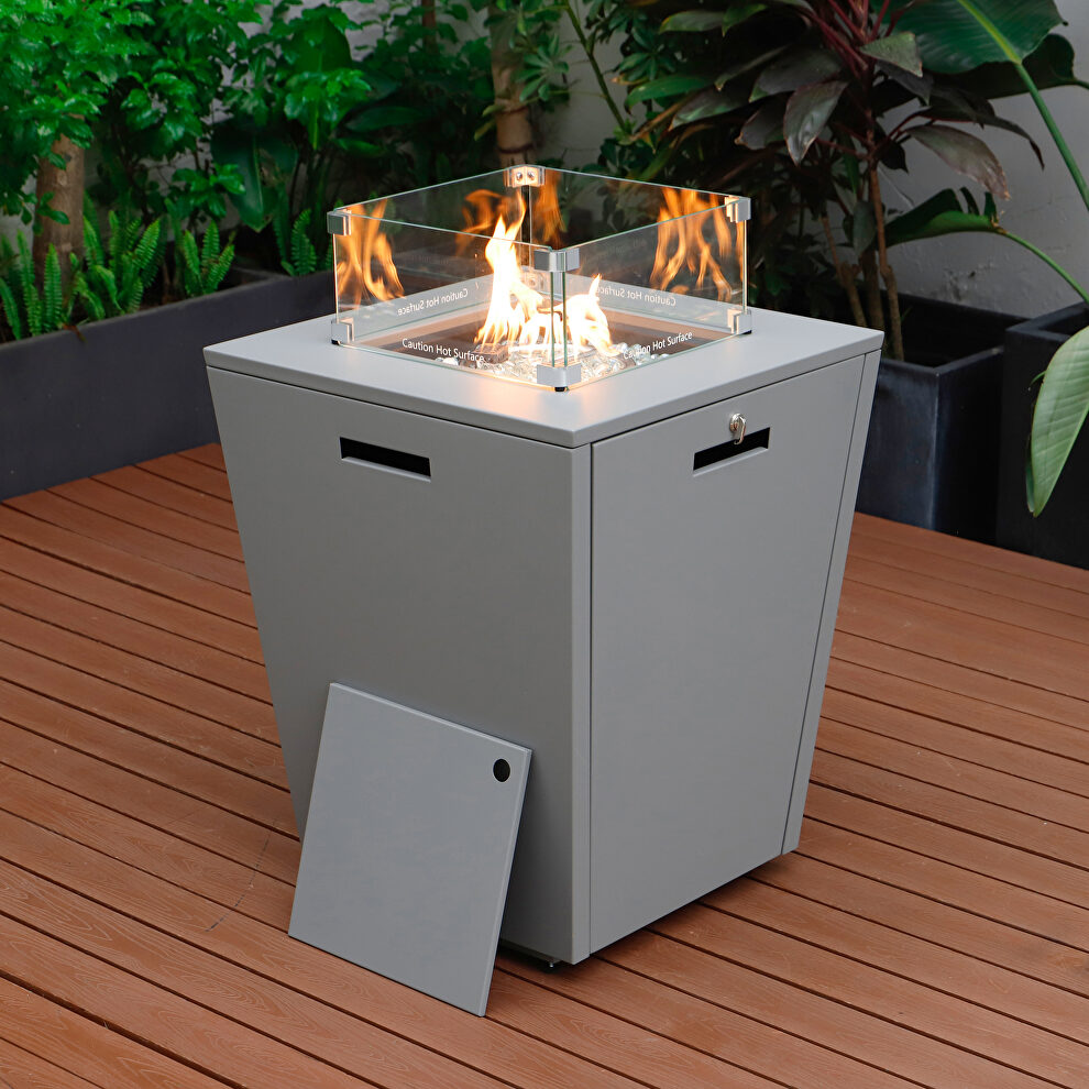Gray aluminum patio modern propane fire pit side table by Leisure Mod