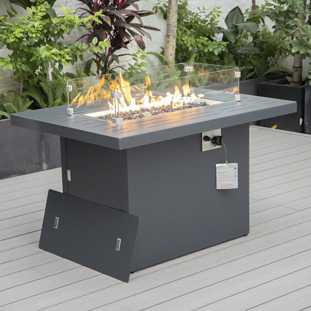 Black patio modern aluminum propane fire pit table by Leisure Mod