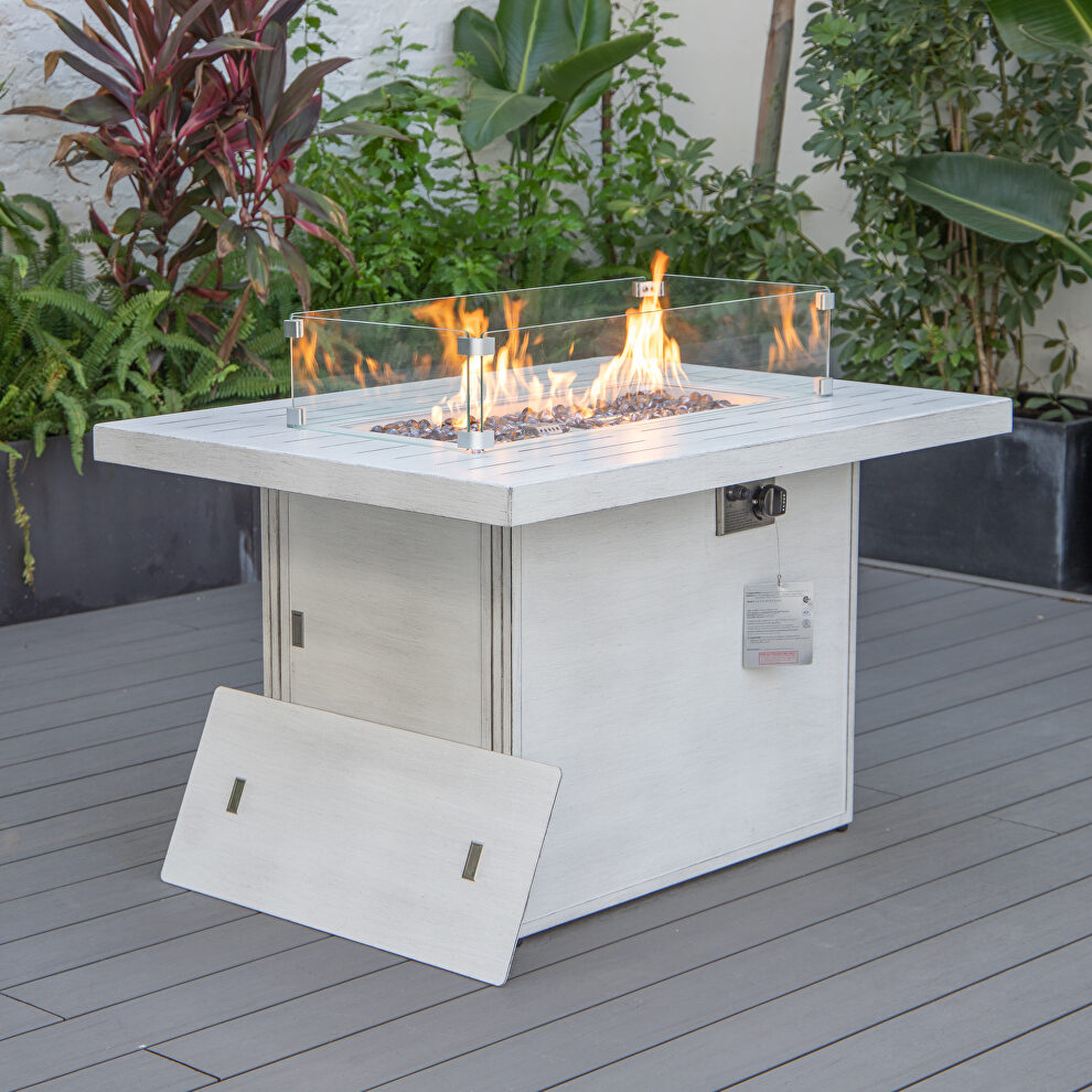 Weathered gray patio modern aluminum propane fire pit table by Leisure Mod