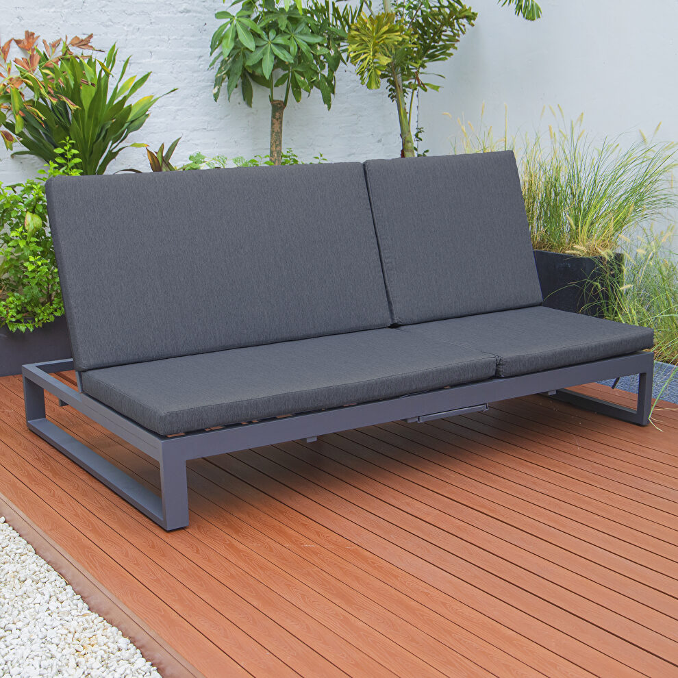 Black finish convertible double chaise lounge chair & sofa w/ cushions by Leisure Mod