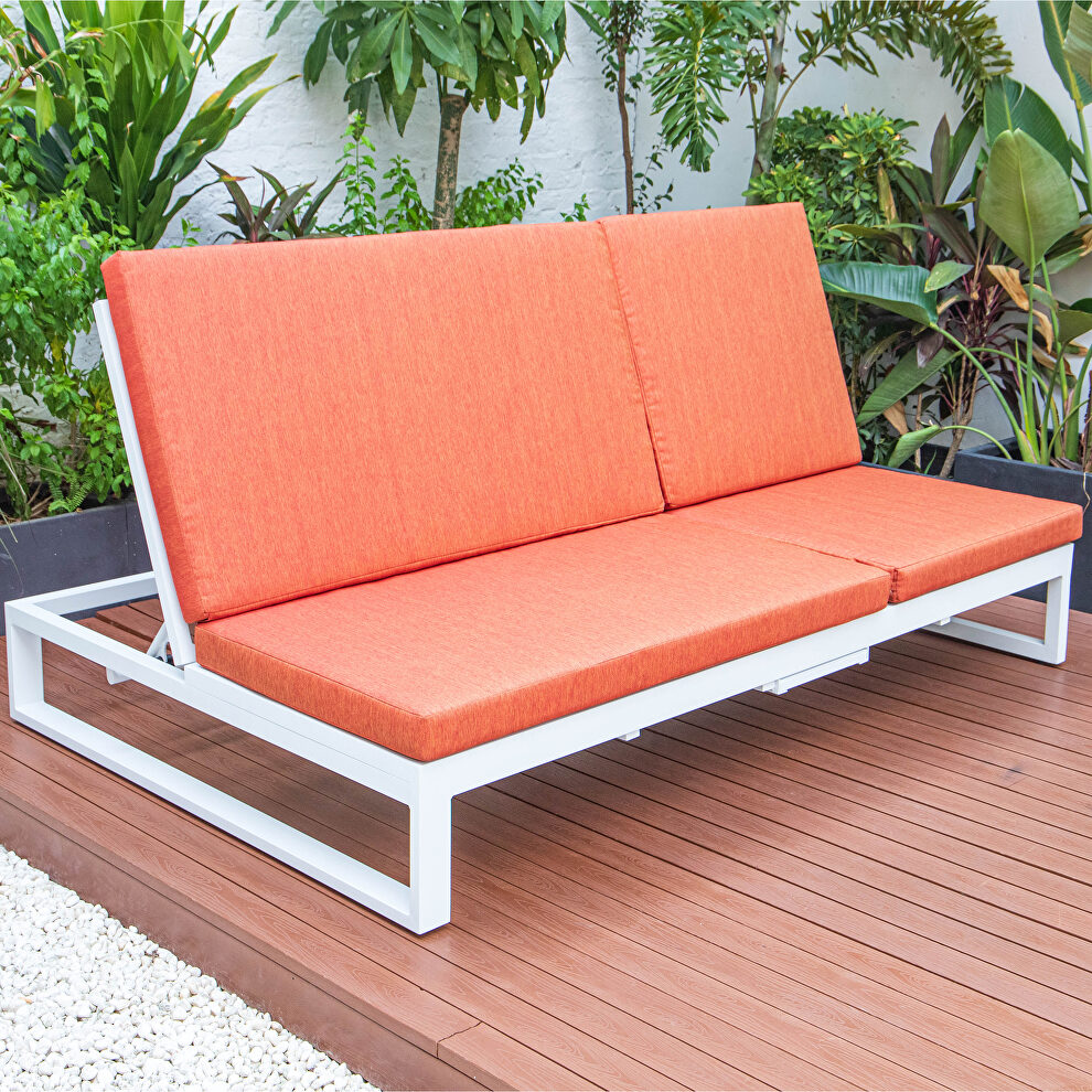 Orange finish convertible double chaise lounge chair & sofa with cushions by Leisure Mod