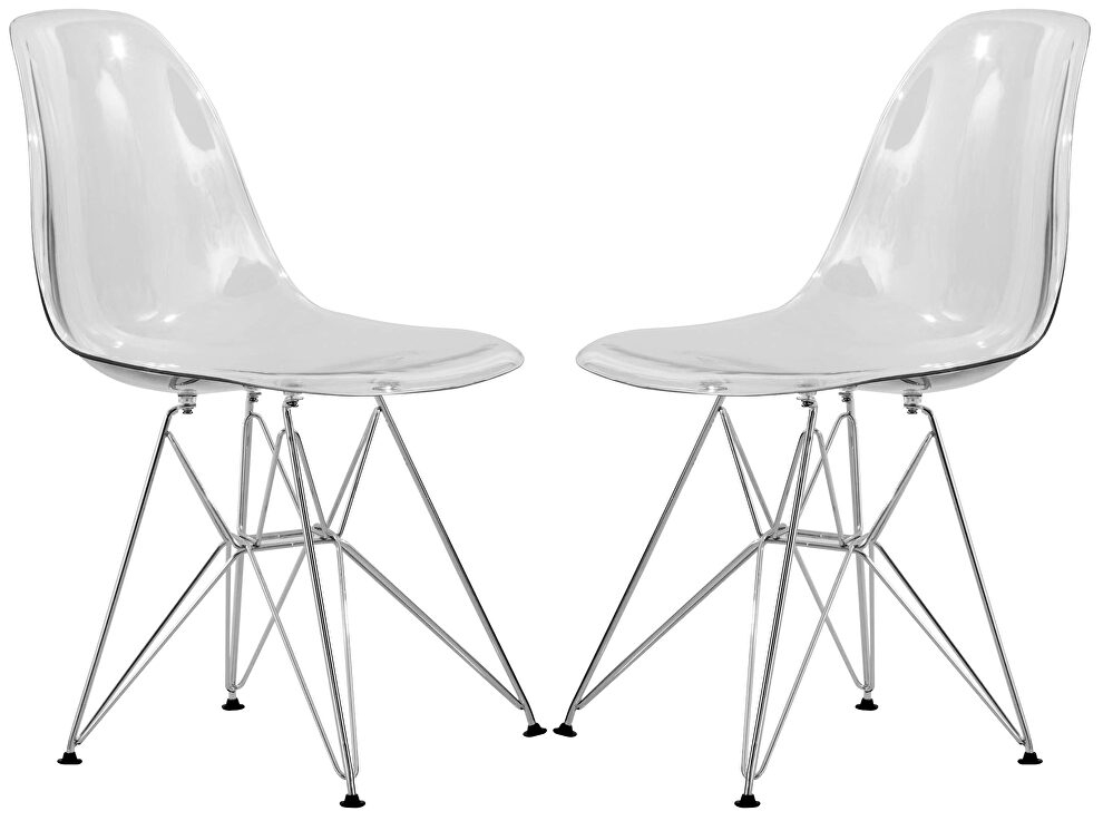 Clear plastic seat and chrome base dining chair/ set of 2 by Leisure Mod