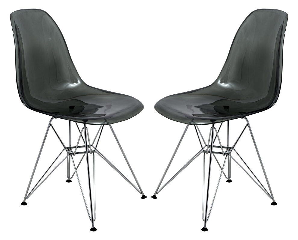 Transparent black plastic seat and chrome base dining chair/ set of 2 by Leisure Mod