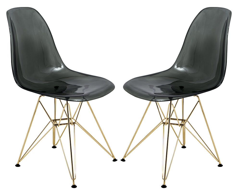 Transparent black plastic seat and chrome legs dining chair/ set of 2 by Leisure Mod