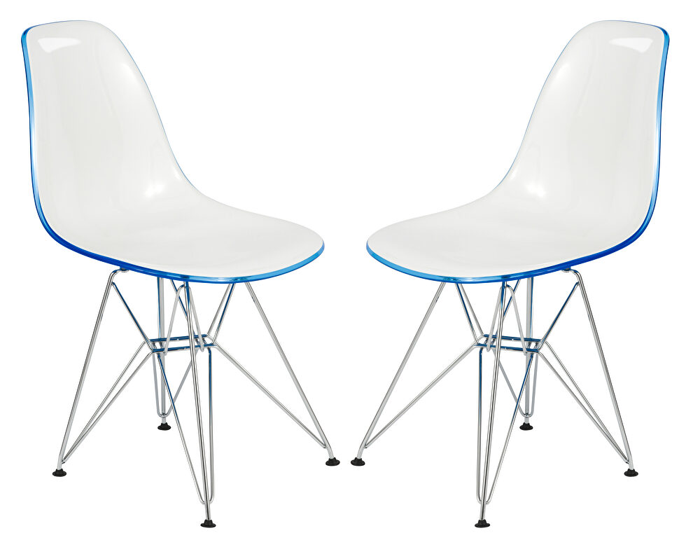 White blue plastic seat and chrome base dining chair/ set of 2 by Leisure Mod