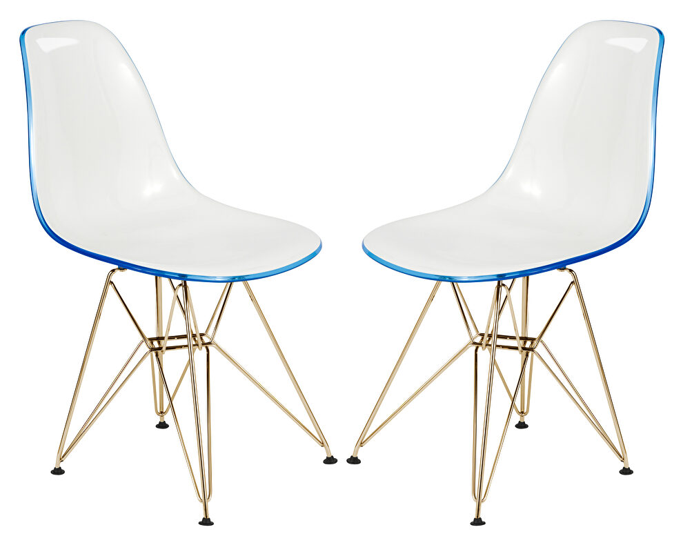 White blue plastic seat and chrome legs dining chair/ set of 2 by Leisure Mod