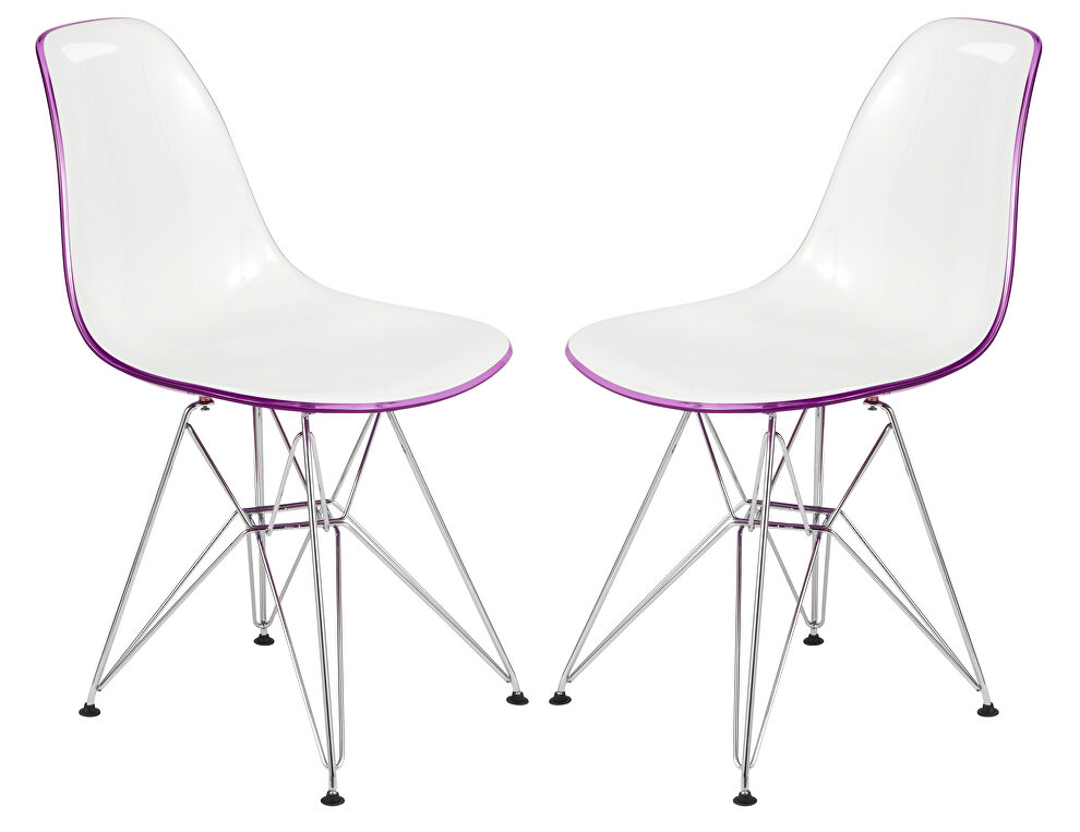 White purple plastic seat and chrome base dining chair/ set of 2 by Leisure Mod