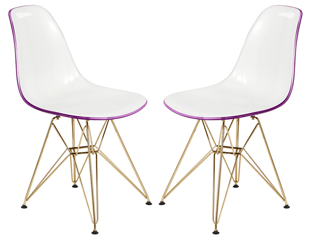 White purple plastic seat and chrome legs dining chair/ set of 2 by Leisure Mod