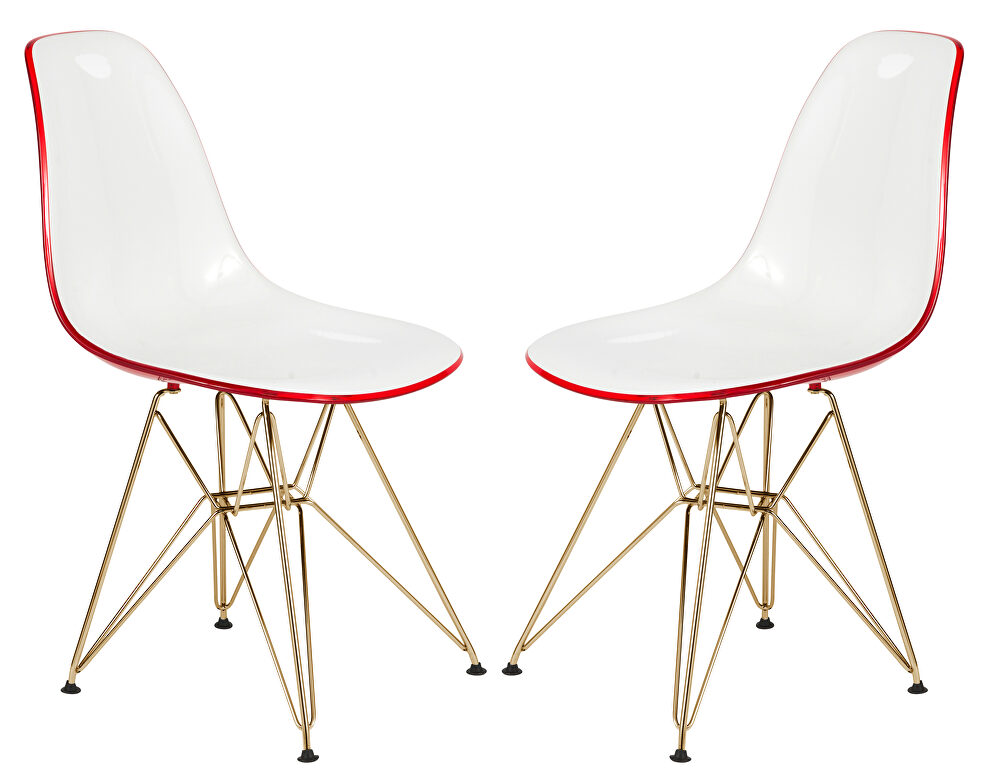 White red plastic seat and chrome legs dining chair/ set of 2 by Leisure Mod