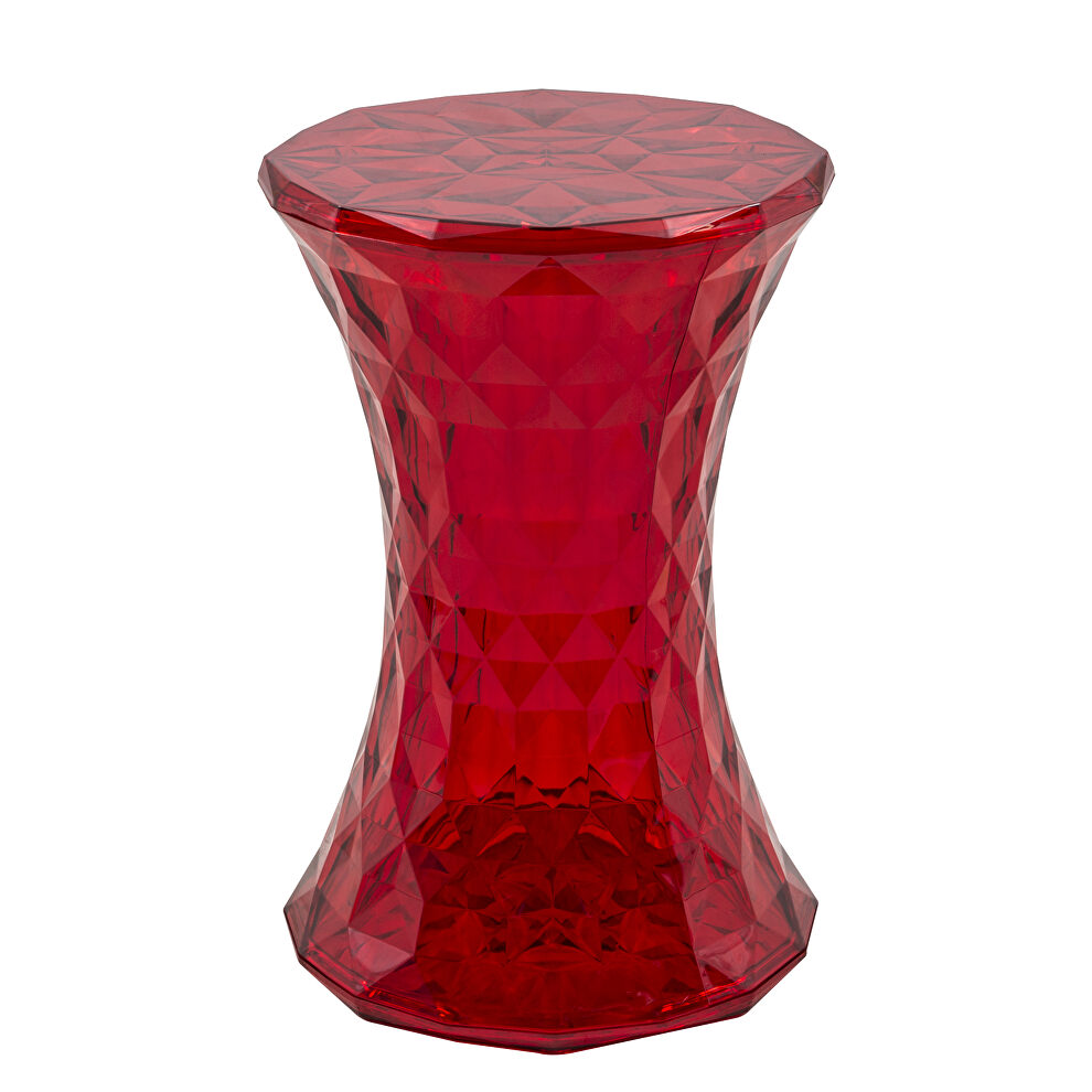 Transparent red sturdy plastic diamond-shaped design side table by Leisure Mod