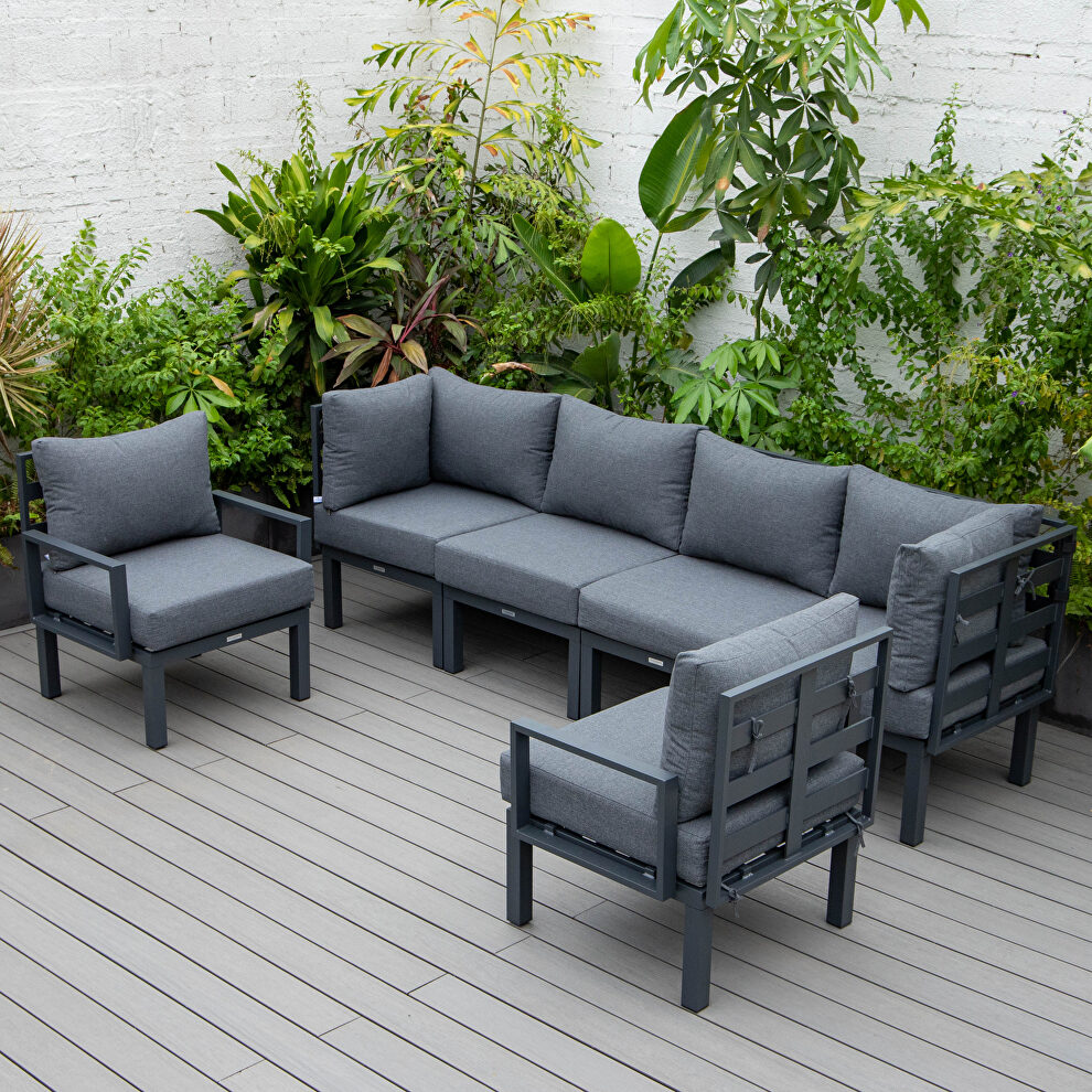 Black finish cushions 6-piece patio sectional black aluminum by Leisure Mod