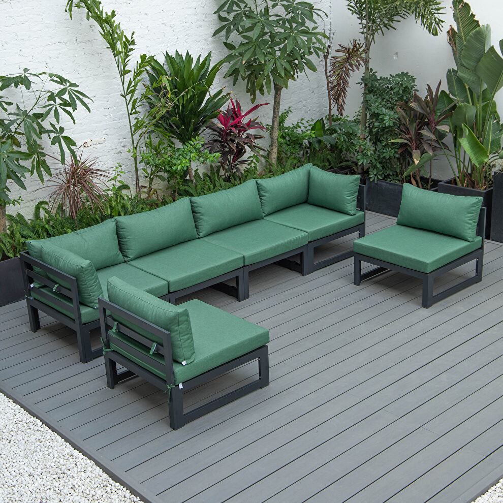 Green finish cushions 6-piece patio sectional black aluminum by Leisure Mod