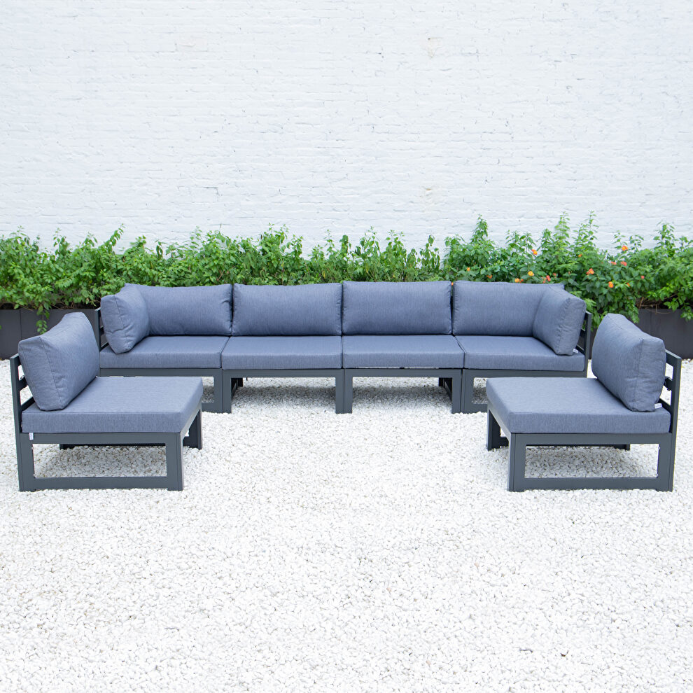 Blue finish cushions 6-piece patio sectional black aluminum by Leisure Mod