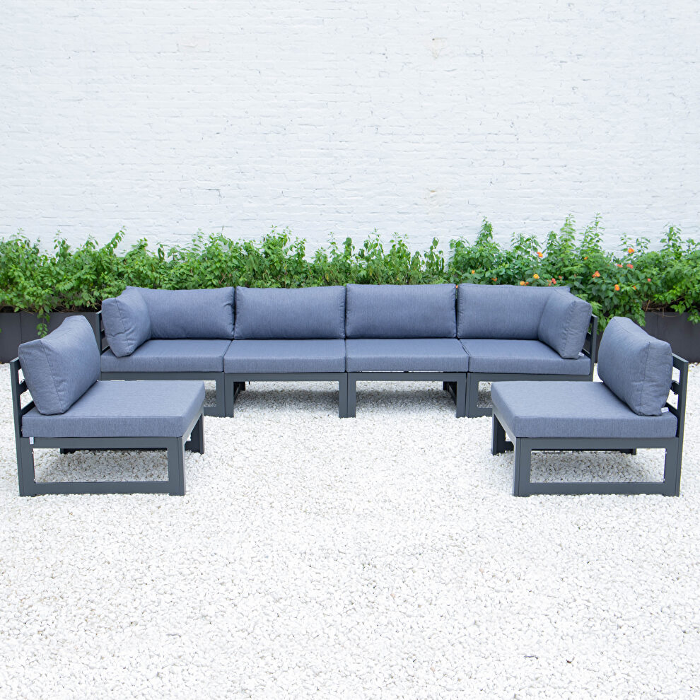 Blue finish cushions 6-piece patio sectional black aluminum by Leisure Mod