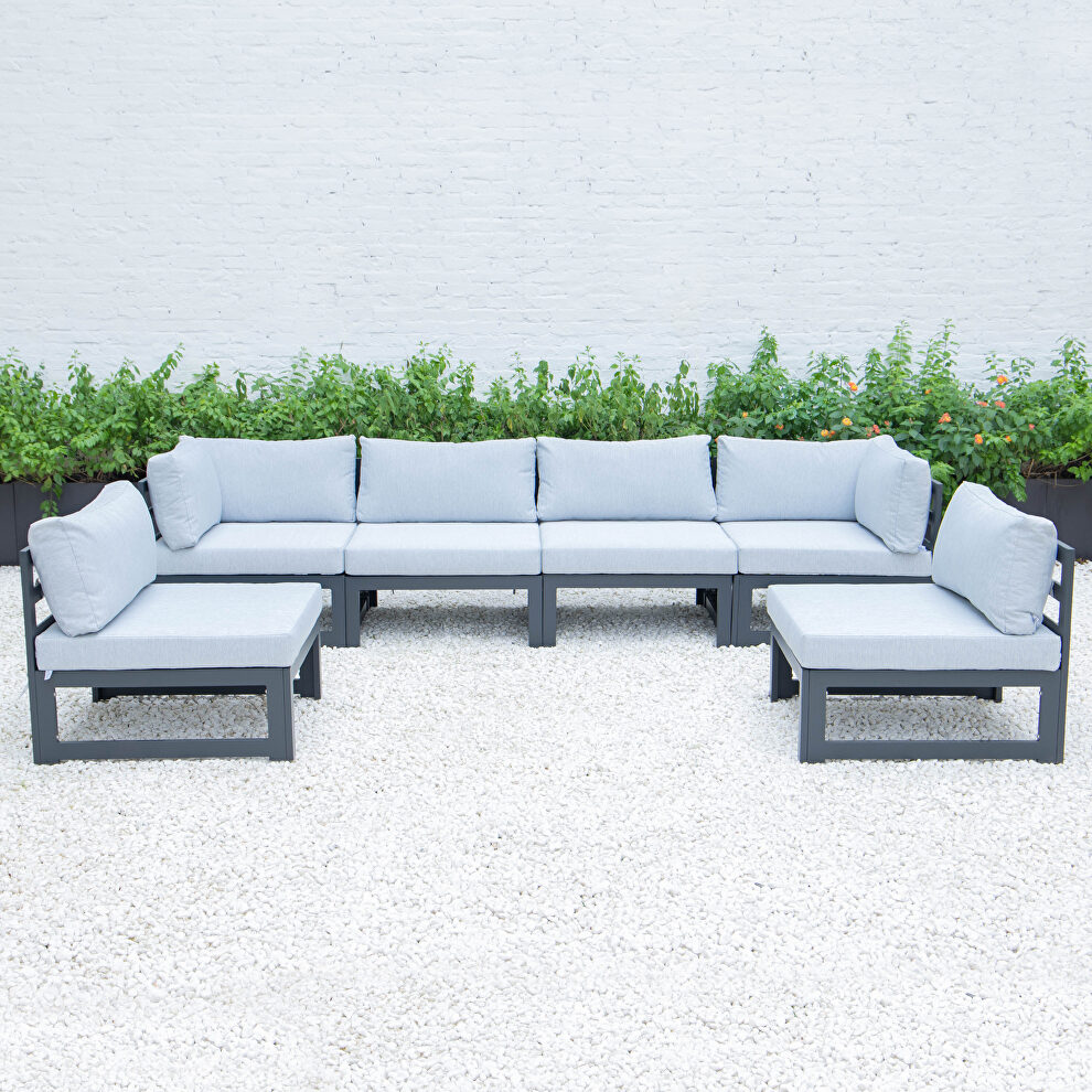 Light gray finish cushions 6-piece patio sectional black aluminum by Leisure Mod