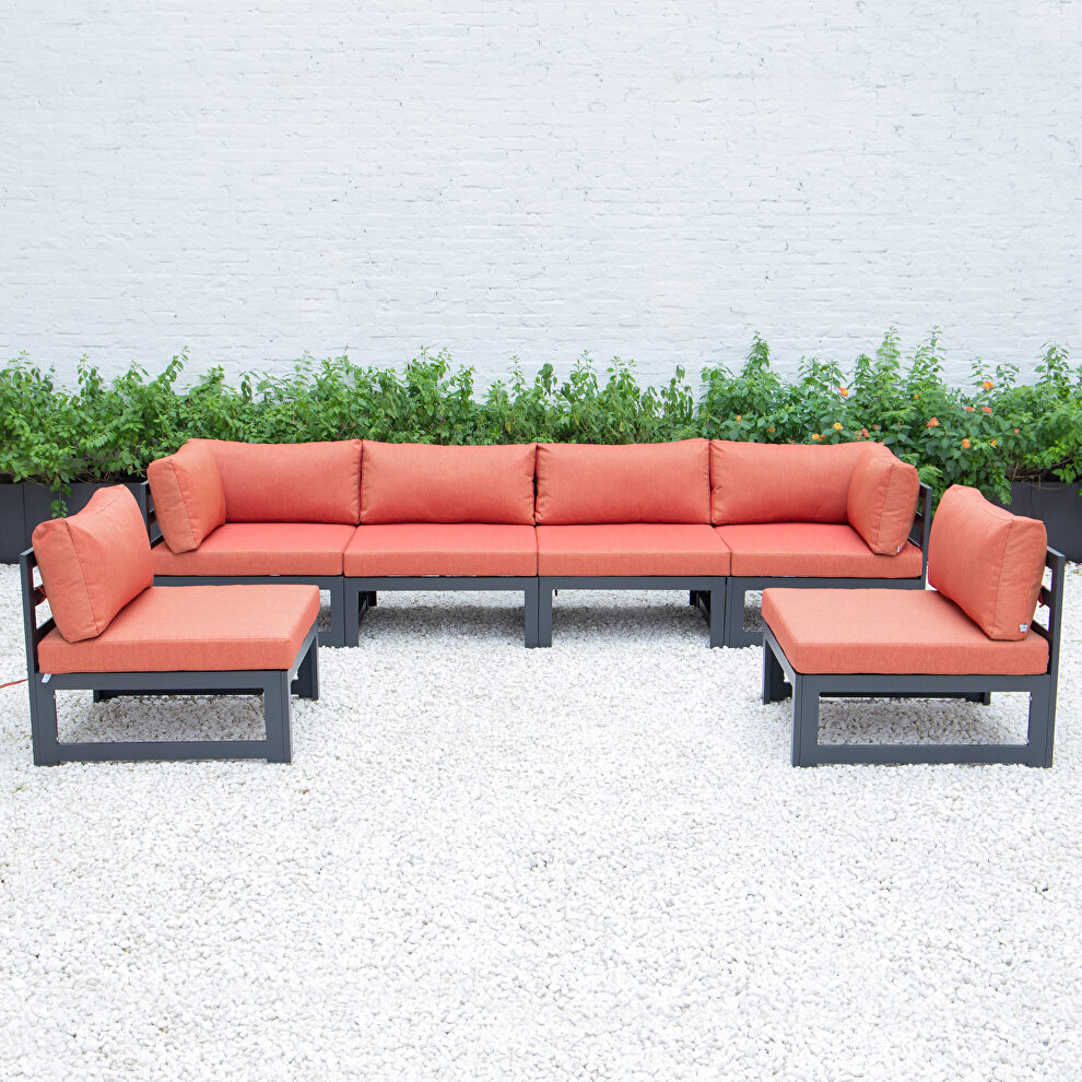 Orange finish cushions 6-piece patio sectional black aluminum by Leisure Mod