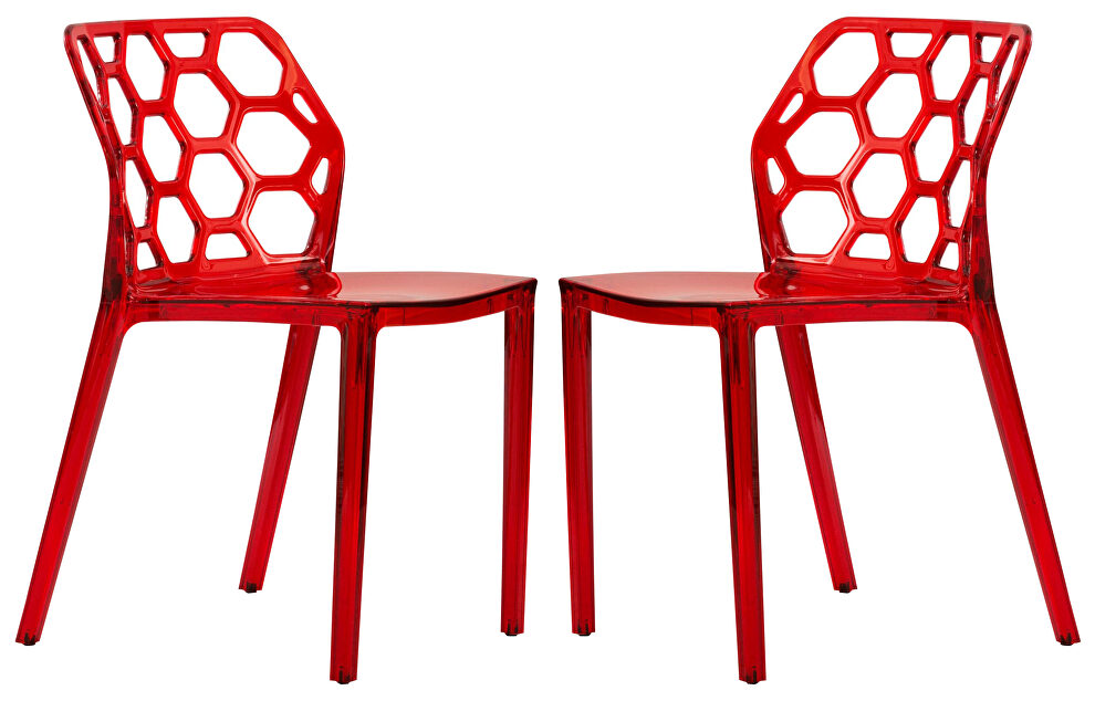 Transparent red plastic transparent lucite dining chair/ set of 2 by Leisure Mod