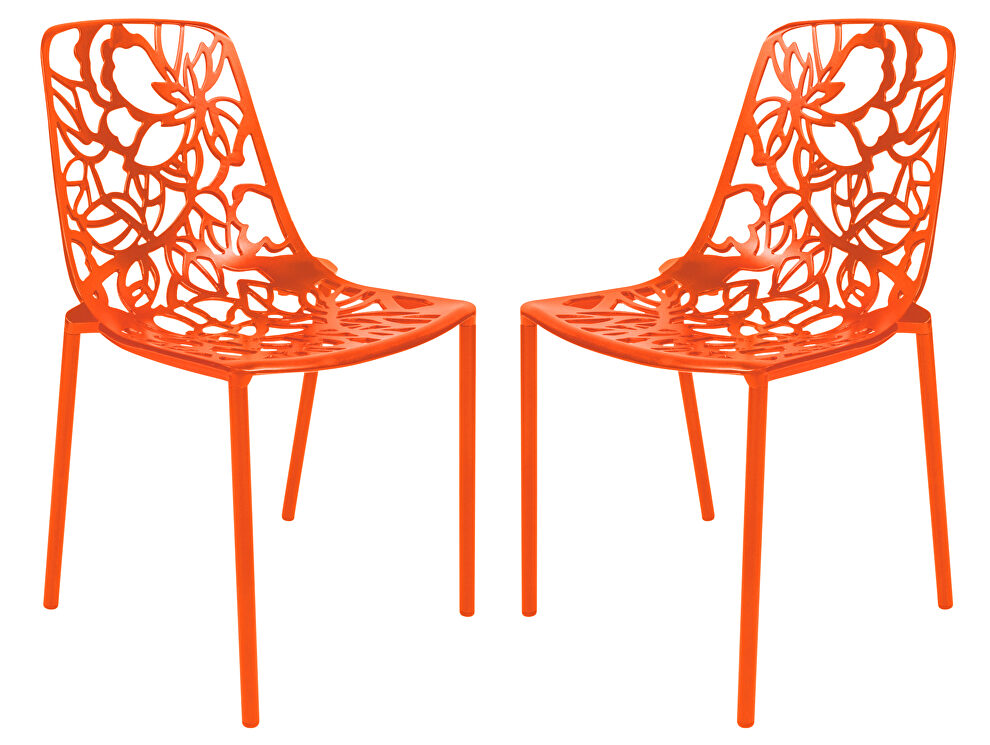 Orange painted finish aluminum frame dining chair/ set of 2 by Leisure Mod