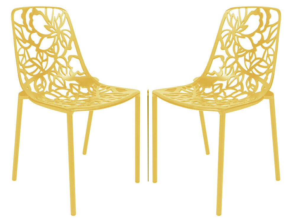 Yellow painted finish aluminum frame dining chair/ set of 2 by Leisure Mod