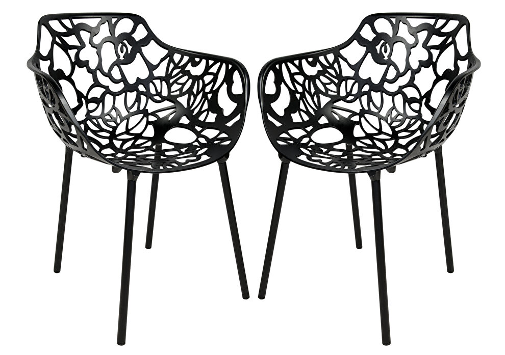 Black painted glossy finish aluminum frame dining chair/ set of 2 by Leisure Mod