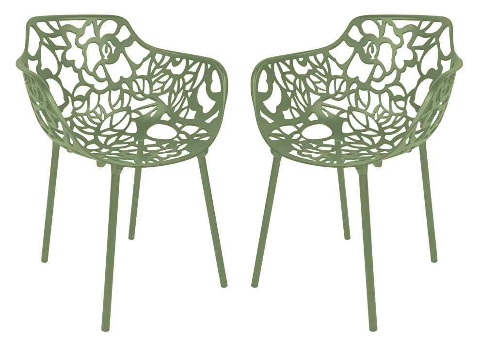 Khaki green painted glossy finish aluminum frame dining chair/ set of 2 by Leisure Mod