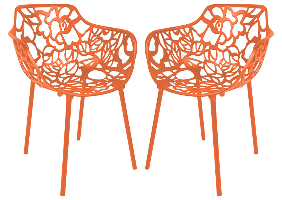 Orange painted glossy finish aluminum frame dining chair/ set of 2 by Leisure Mod