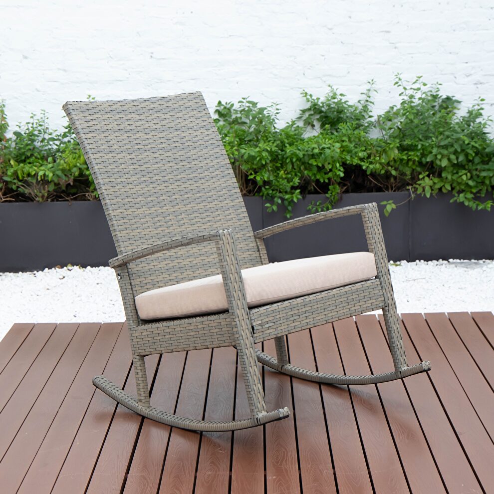 Beige finish outdoor wicker rocking chairs by Leisure Mod