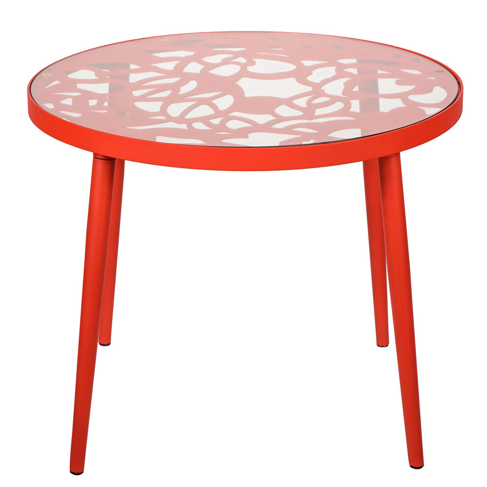 High-quality tempered glass top/ red frame side table by Leisure Mod