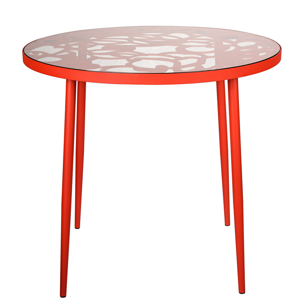High-quality tempered glass top/ red frame painted bistro table by Leisure Mod