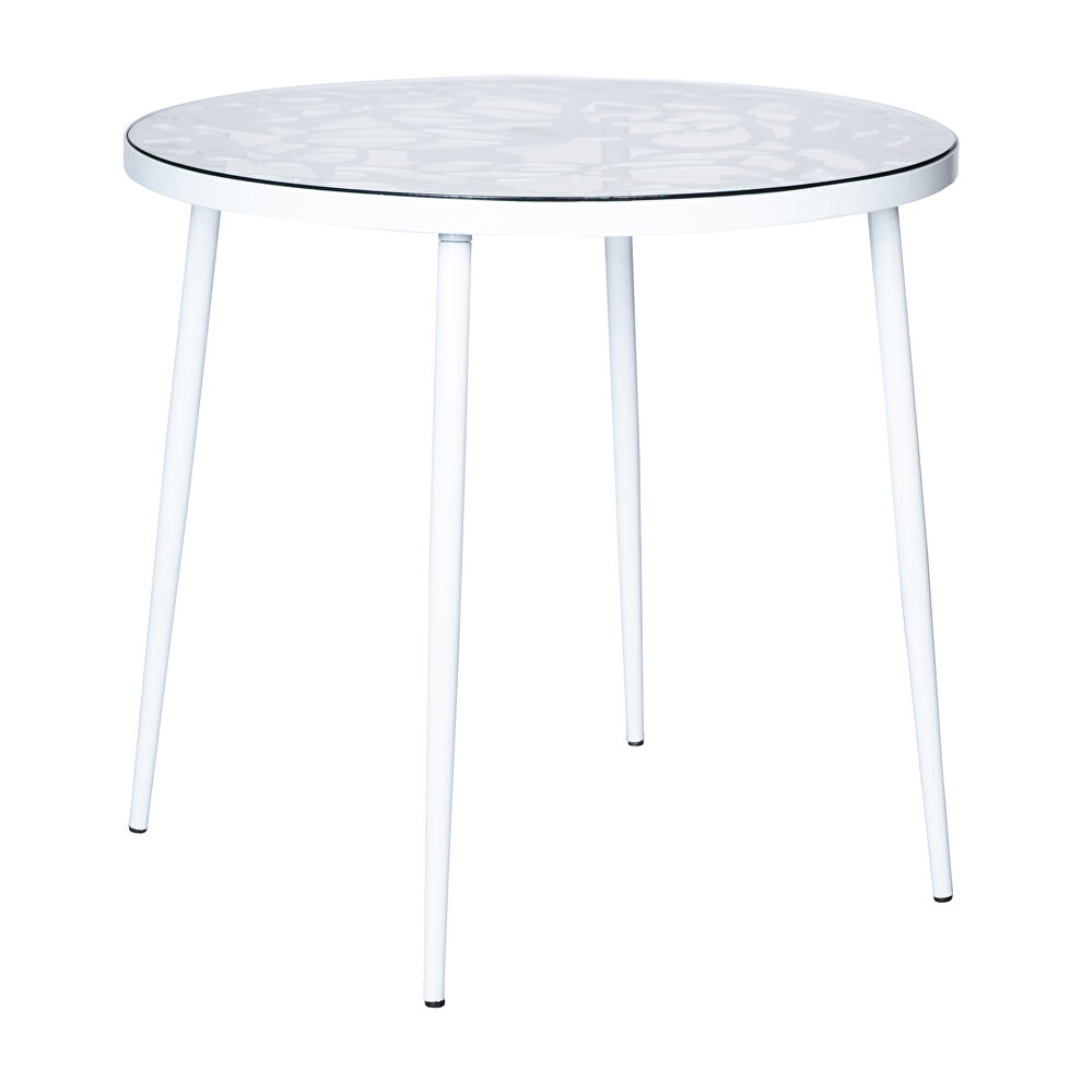 High-quality tempered glass top/ white frame painted bistro table by Leisure Mod