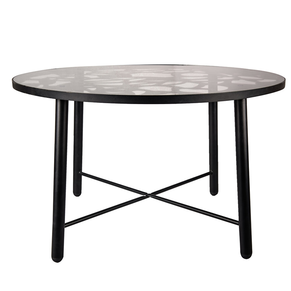 High-quality tempered glass top/ black frame painted dining table by Leisure Mod
