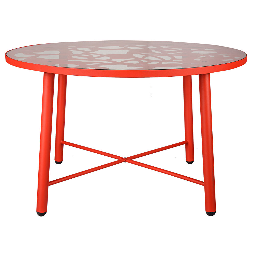 High-quality tempered glass top/ red frame painted dining table by Leisure Mod