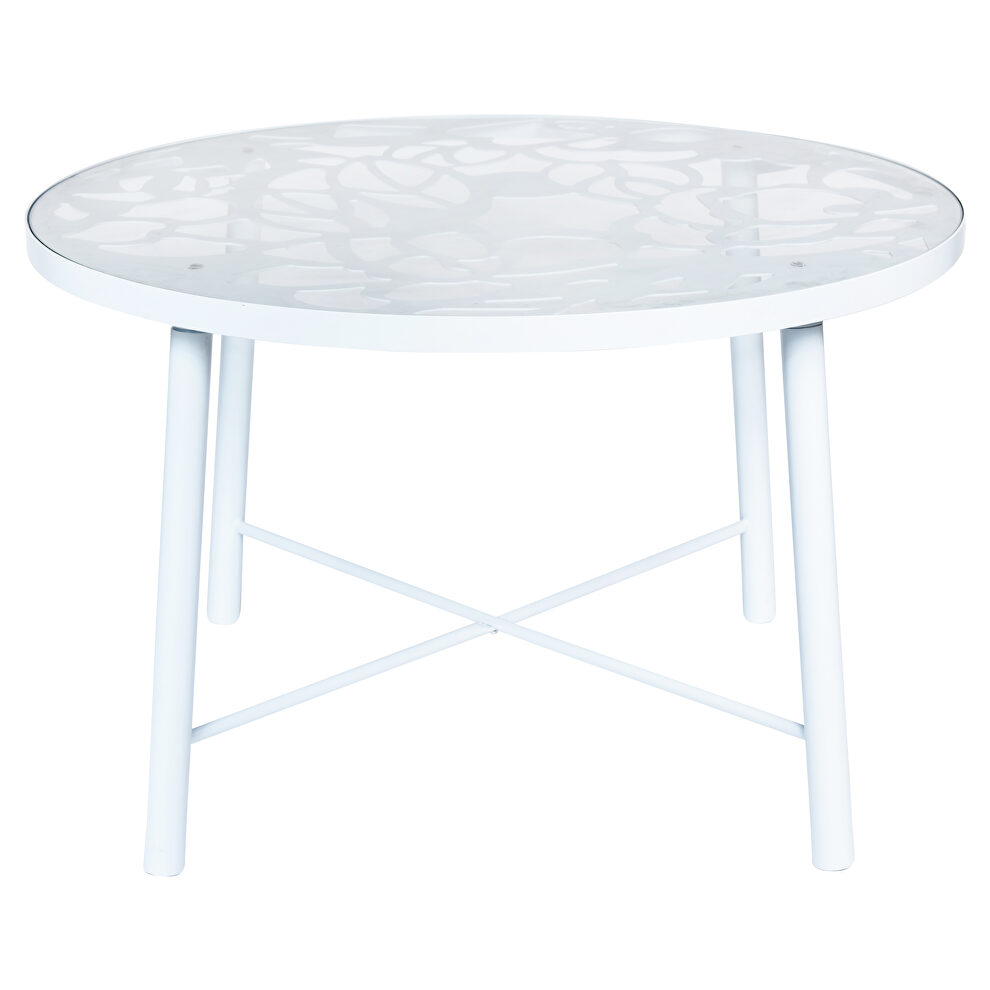 High-quality tempered glass top/ white frame painted dining table by Leisure Mod