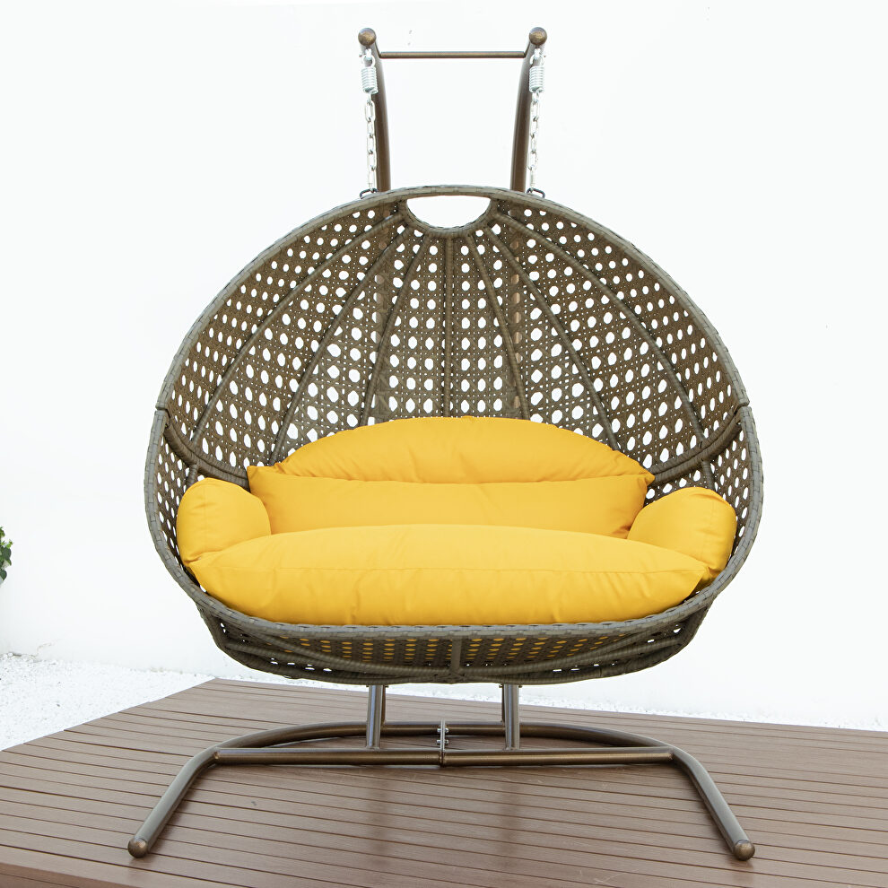 Amber finish wicker hanging double egg swing chair by Leisure Mod